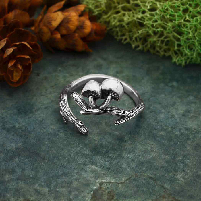 Nina Designs Silver Adjustable Branch and Mushroom Ring