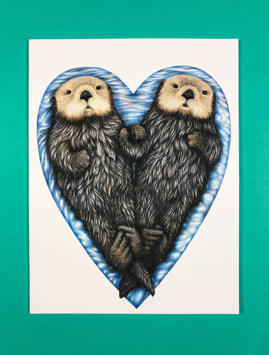 Abundance Illustration SEA OTTER HEART greeting card (blank inside)