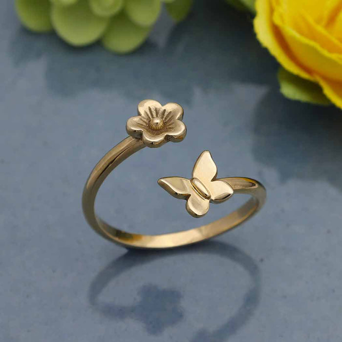 Nina Designs Bronze Butterfly and Flower Adjustable Ring
