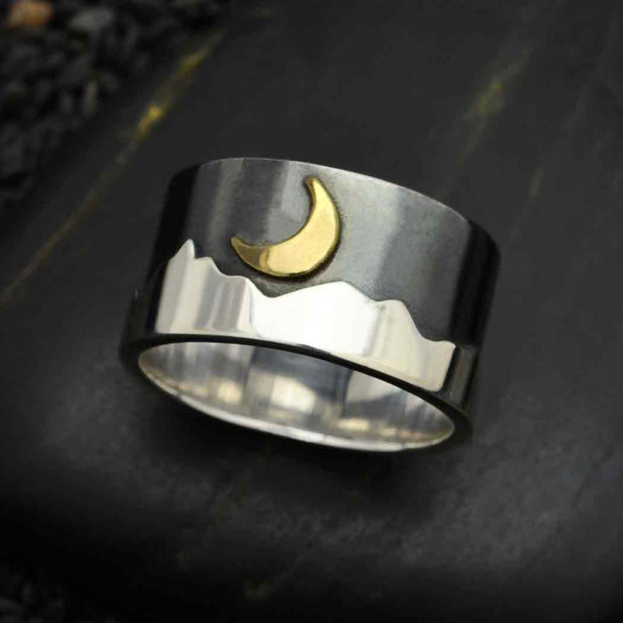 Nina Designs Sterling Silver Mountain Ring with Bronze Moon