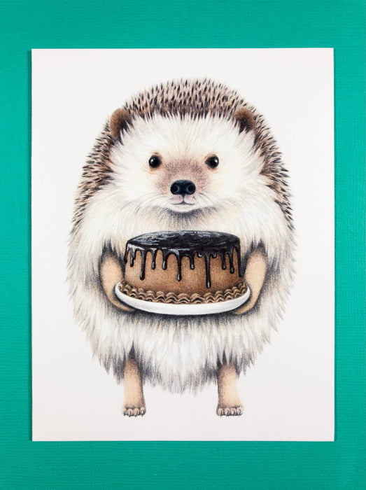 Abundance Illustration Hedgehog with cake greeting card (blank inside)