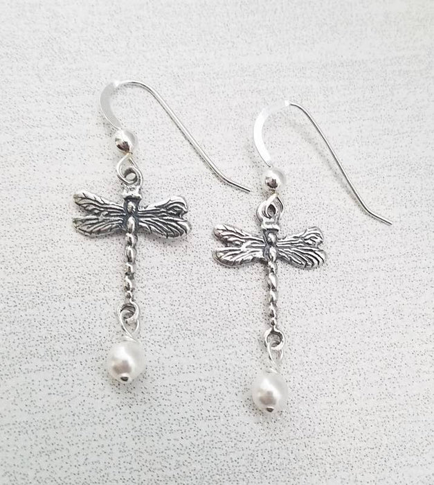 Sosie Designs - Dragonfly Earrings w/Crystal White Pearl