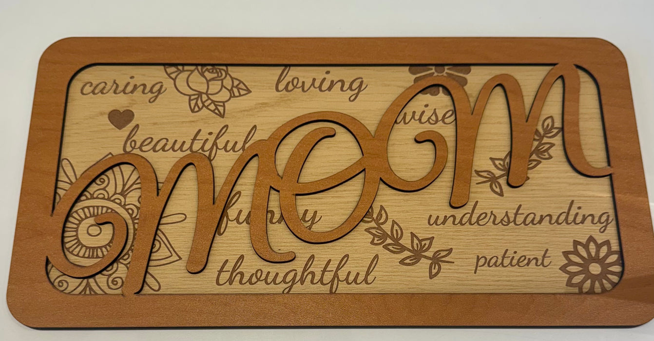 Engraved 'MOM' Wood Sign