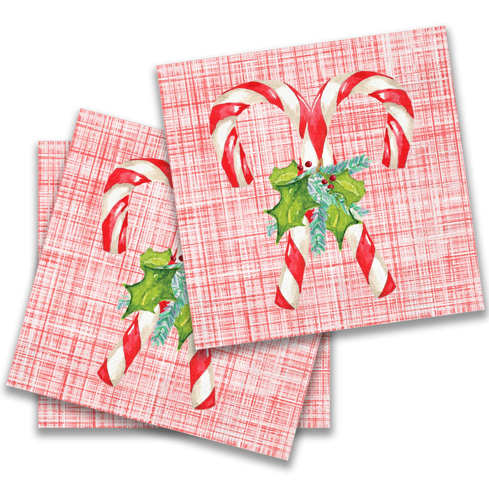 French Graffiti - Candy Canes with Greens Cocktail Napkin