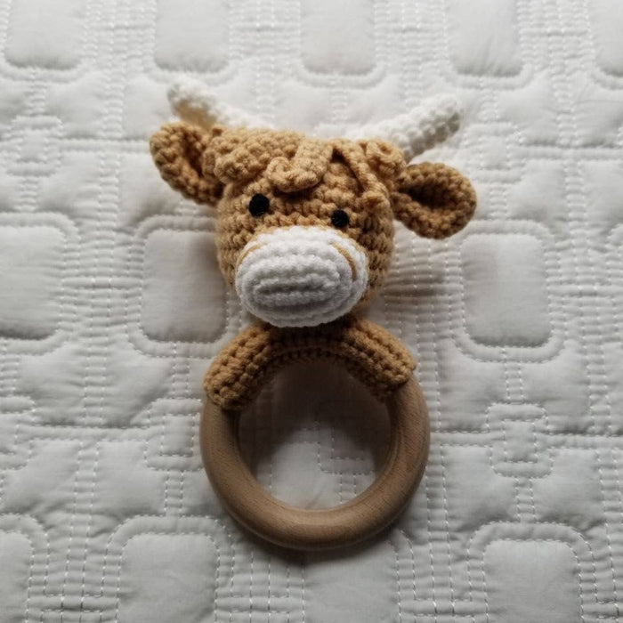 D & C TOYS - Khaki Highland Cow Hand Crochet Rattle