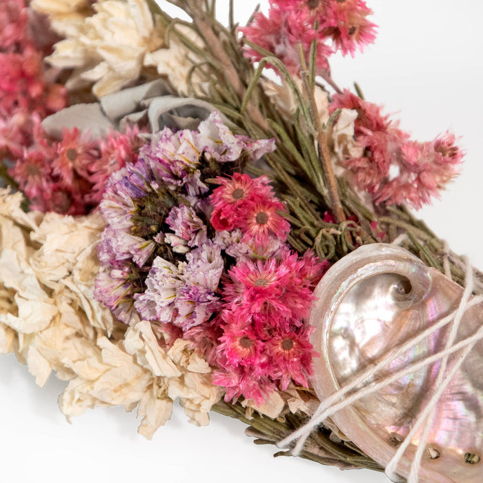 Andaluca - 6" Pink & White Floral Smudge Wand with Shell