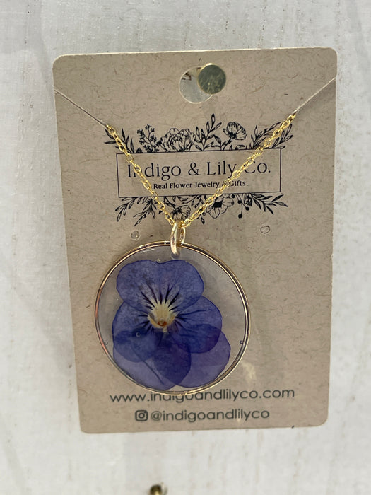 Indigo & Lily Blue Pansy Necklace