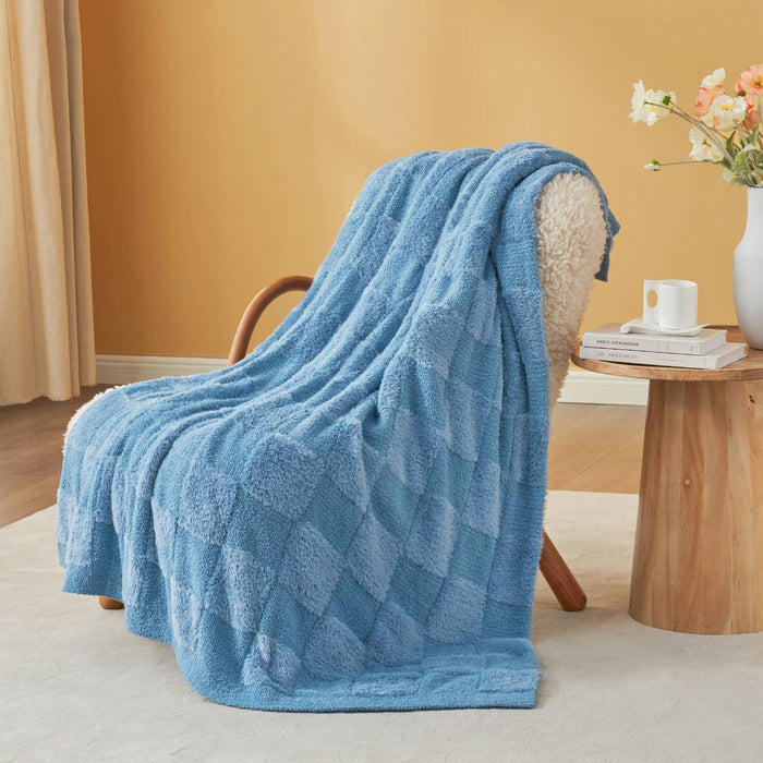 DreamValley - Snuggle Sac Checkered Faux Fur Soft Warm Microfiber Throw Blanket