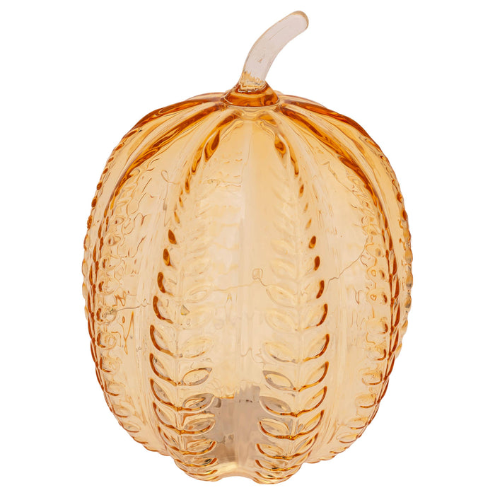 Boston International - 9.75" Apple Cider Wheat Embossed Glass Pumpkin Fall Autumn