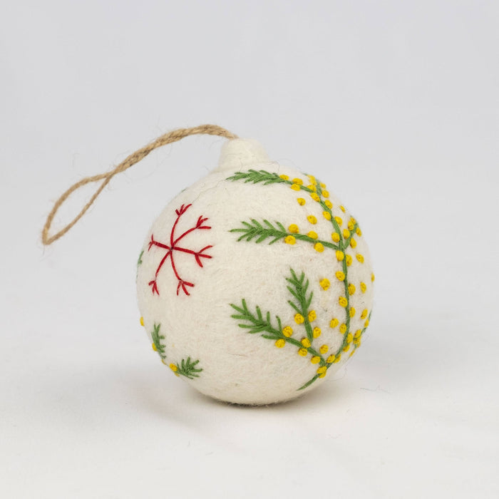 The Winding Road - Holiday Felt Ball Ornament Hand Embroidered White Assorted