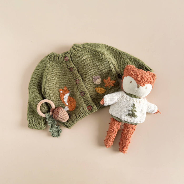 The Blueberry Hill - Fox Cardigan Woodland Baby Apparel Fall Winter Acorn Leaf
