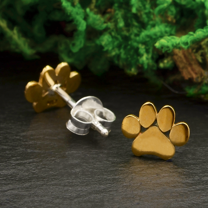 Nina Designs Paw Print Post Earrings Silver 6x7mm
