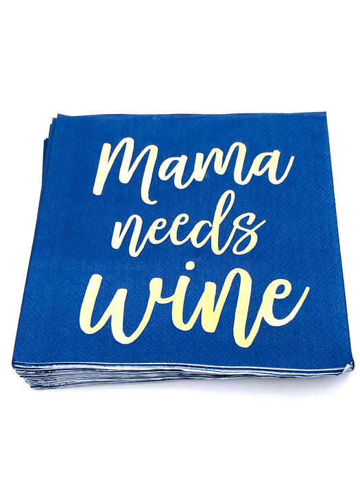 soiree-sisters - Funny Cocktail Napkins | Mama Needs Wine - Foil - 20ct