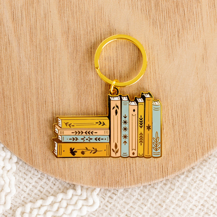 Elyse Breanne Design - Stack of Books Metal Keychain 2.5x1.5in. | Bookish & Reading