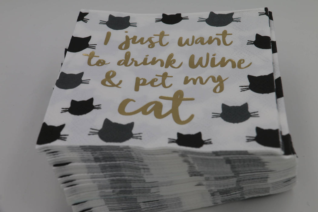 soiree-sisters - Cocktail Napkins | Drink Wine Pet My Cat - Foil - 20ct