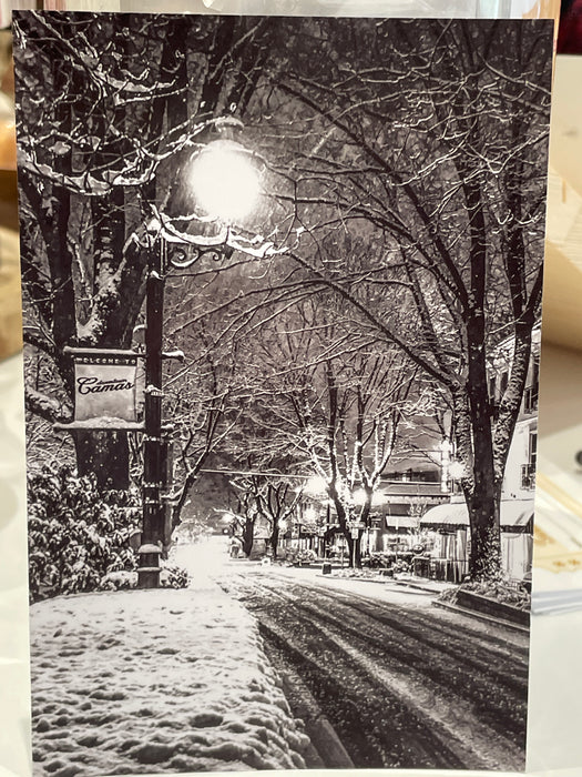 The North Shore Creative Camas in the Snow Postcard (Vertical)