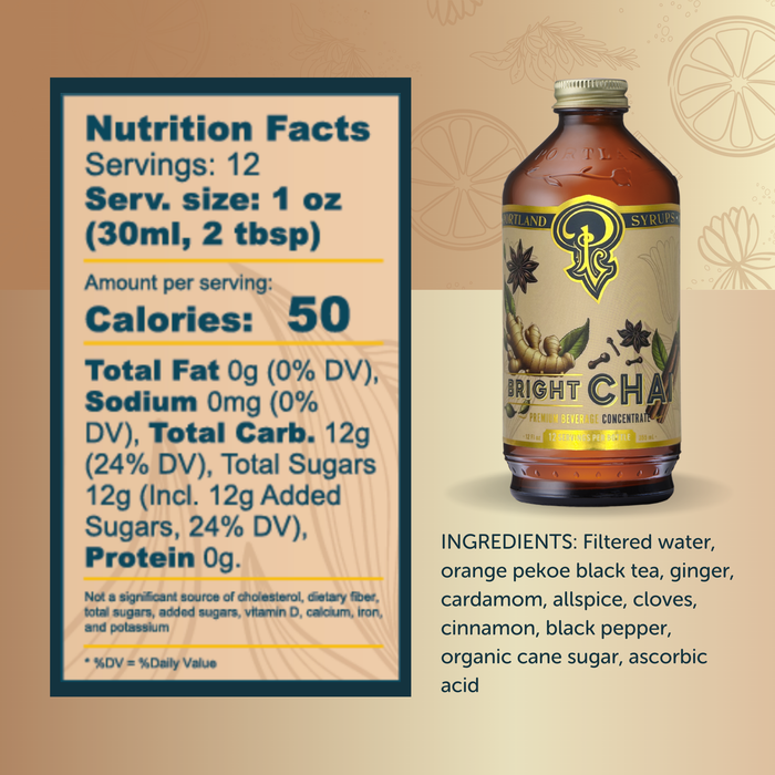 Portland Syrups - Bright Chai Syrup 12oz - cocktail / mocktail / coffee drinks
