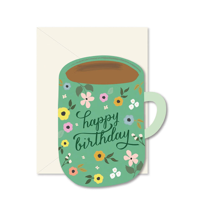 Ginger P. Designs - Birthday Coffee Mug die-cut folded Greeting Card