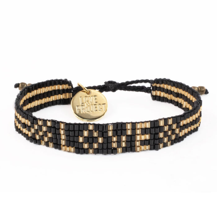 Love Is Project - Seed Bead LOVE Bracelet - Black and Gold