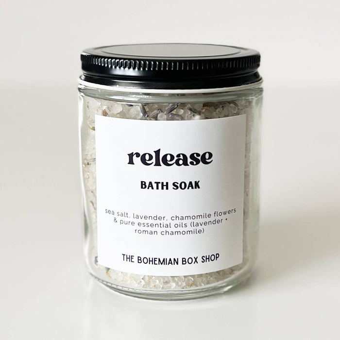 The Bohemian Box Shop - Release Bath Soak Packet - 8oz Glass Jar of Bath Salts