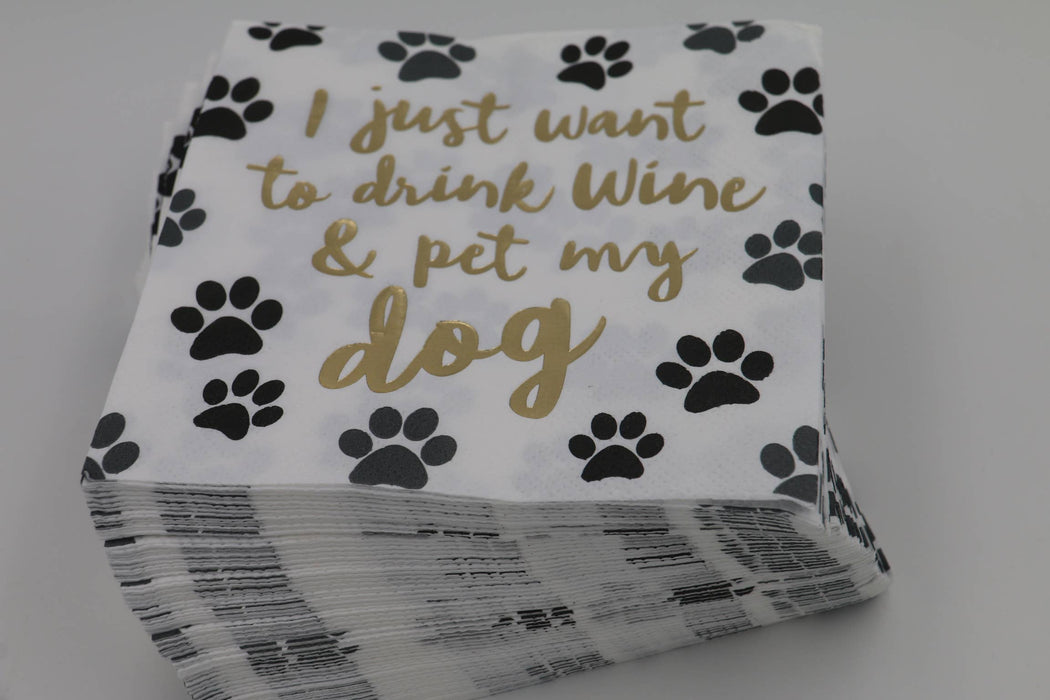 soiree-sisters - Cocktail Foil Funny Napkins | Drink Wine and Pet My Dog