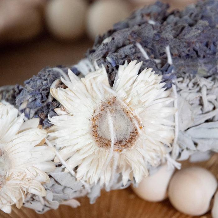 Andaluca - 4" Lavender Strawflower and White Sage Smudge Wand