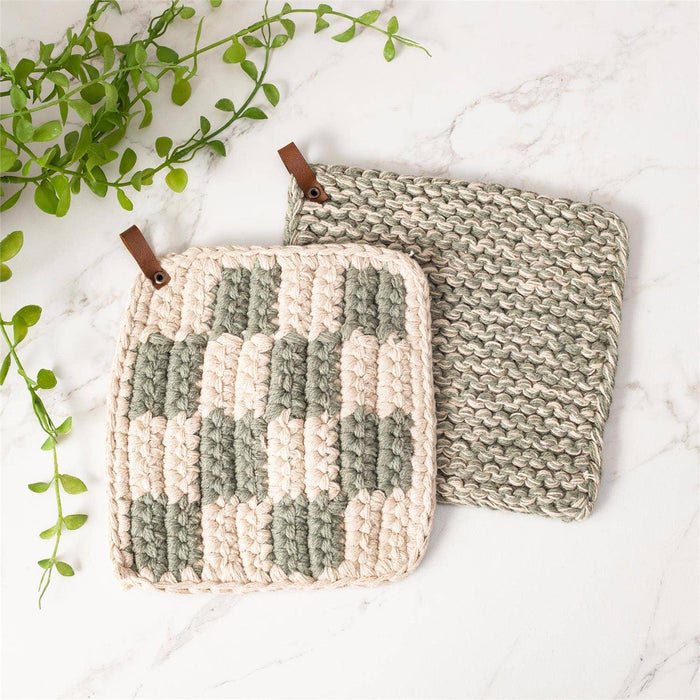 Audrey's Home & Gift - Knitted Pot Holder - Sage and Cream