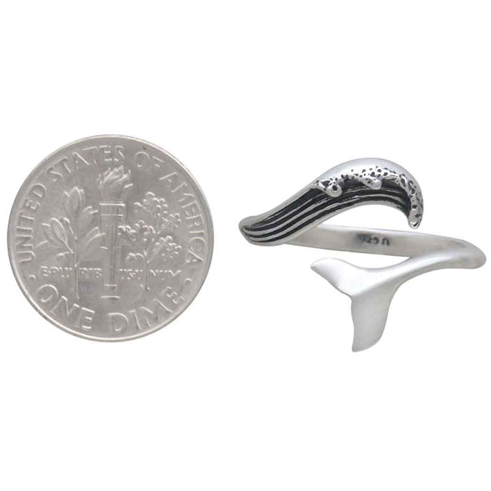 Nina Designs - Sterling Silver Adjustable Wave and Whale Tail Ring