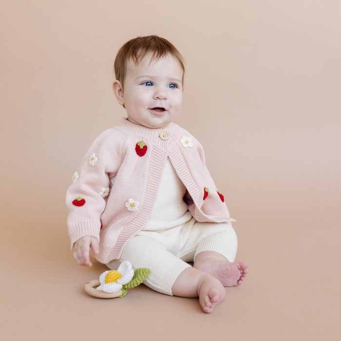 The Blueberry Hill - Cotton Strawberry Flower Cardigan Blush Baby Sweater Clothes