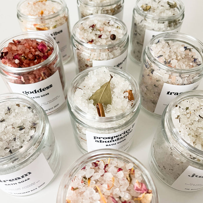 The Bohemian Box Shop - Release Bath Soak Packet - 8oz Glass Jar of Bath Salts