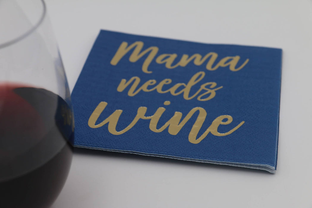 soiree-sisters - Funny Cocktail Napkins | Mama Needs Wine - Foil - 20ct
