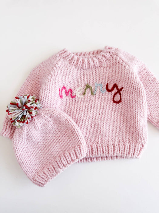 Figgy Friends - Merry Baby Sweater Pink Christmas Holiday Apparel Gift