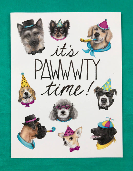 Abundance Illustration - A2 size it's pawwwty time happy birthday dog card