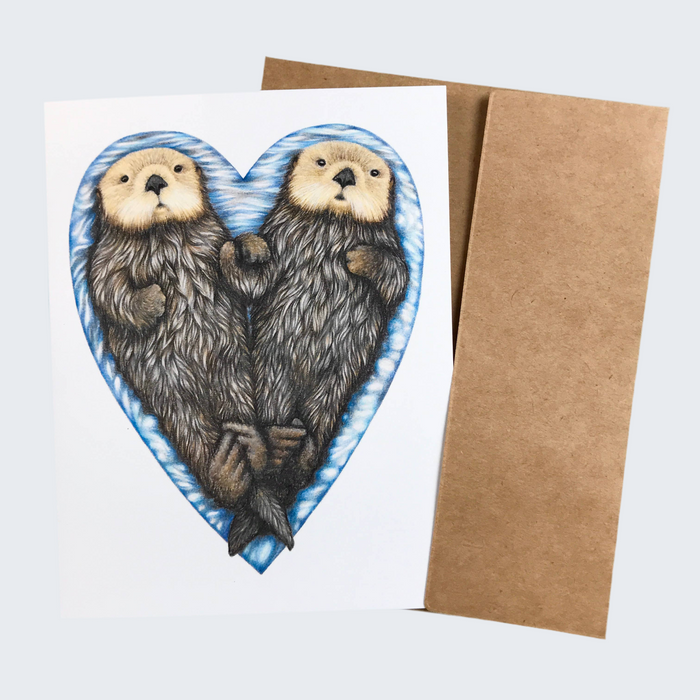 Abundance Illustration SEA OTTER HEART greeting card (blank inside)