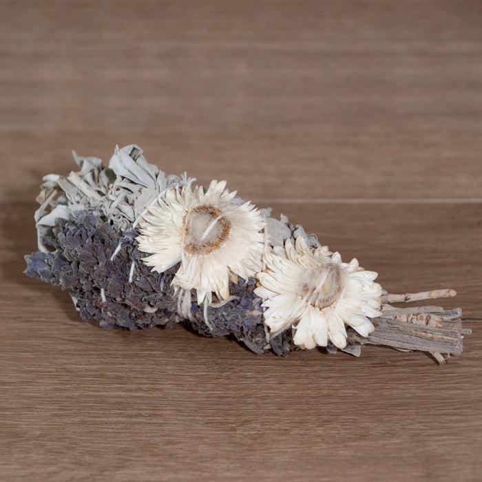 Andaluca - 4" Lavender Strawflower and White Sage Smudge Wand