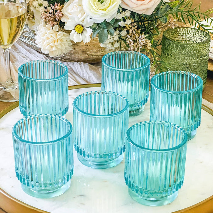 Kate Aspen - Ribbed Blue Glass Candle