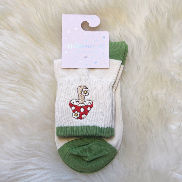 Wildflower + Co. - Mushroom & Daisy Embroidered Socks