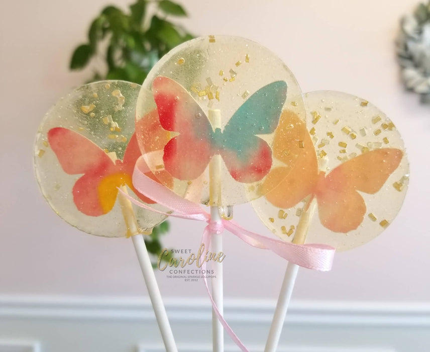 Sweet Caroline Confections - Butterfly Spring Lollipops, Guava, 10/Case- VEGAN