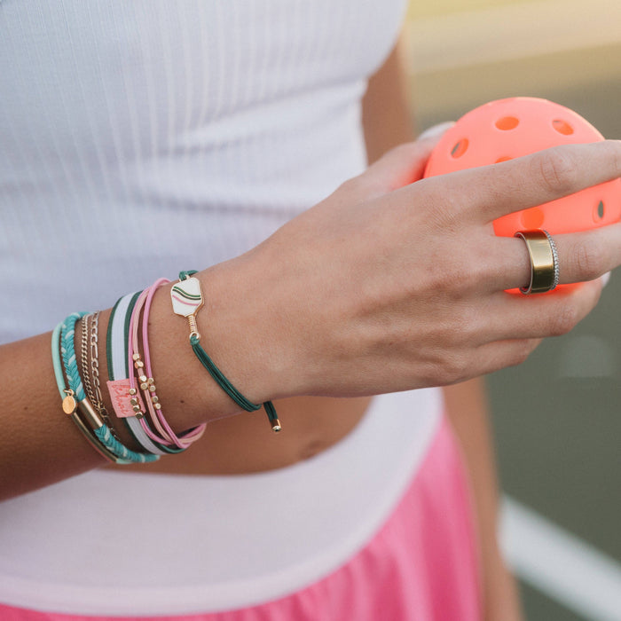 K'lani hair tie bracelets - "Rally" Pickleball with Pink & Green Hair Tie Bracelets