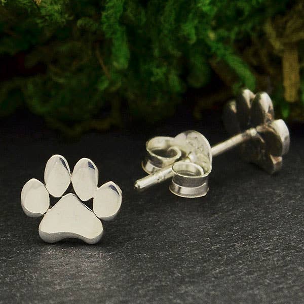 Nina Designs Paw Print Post Earrings Silver 6x7mm