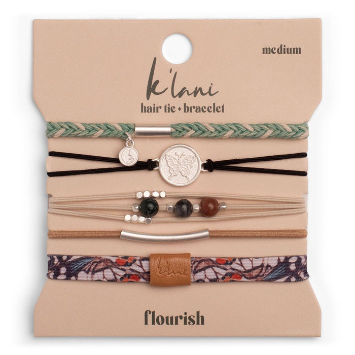 K'lani hair tie bracelets - "Flourish" Natural Butterfly Hair Tie Bracelets