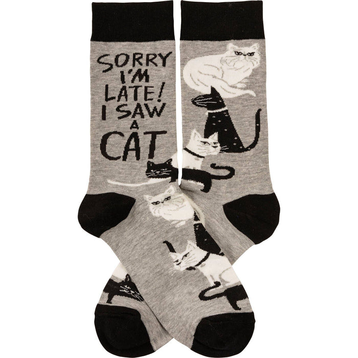 Primitives by Kathy - Sorry I'm Late I Saw A Cat Socks