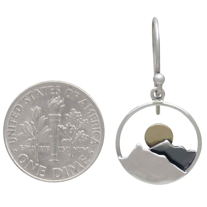 Nina Designs - Silver Circle Mountain Earrings with Bronze Sun 30x15mm