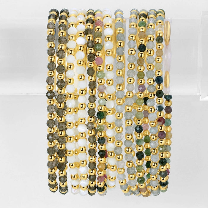 Splendid Iris - Set/12 3mm Asst Beaded Bracelets Alternating Stones