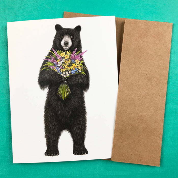 Abundance Illustration Flower bear greeting card (blank inside)