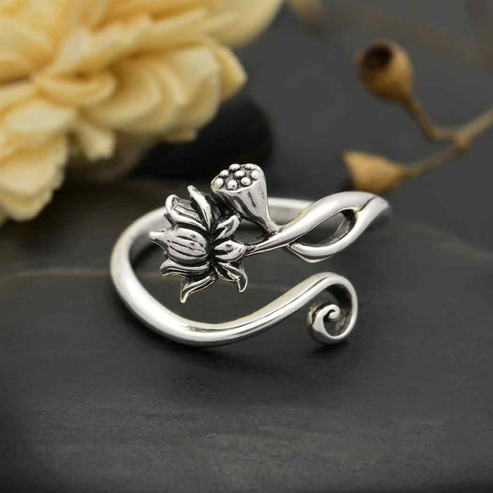 Nina Designs - Sterling Silver or Bronze Adjustable Lotus Ring