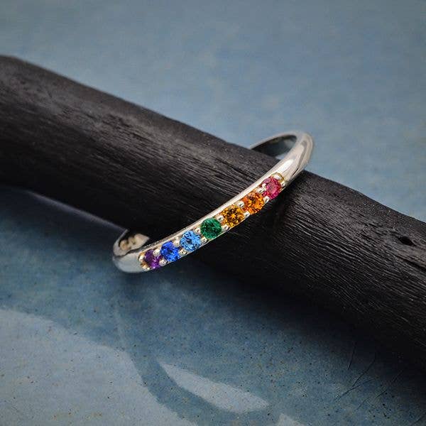 Nina Designs - Sterling Silver Rainbow Stacking Ring with Nano Gems
