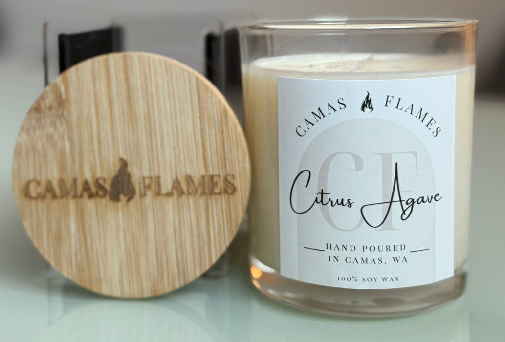 Camas Flames 100% soy 9 oz Clear Glass Jar Candle Varied Scents