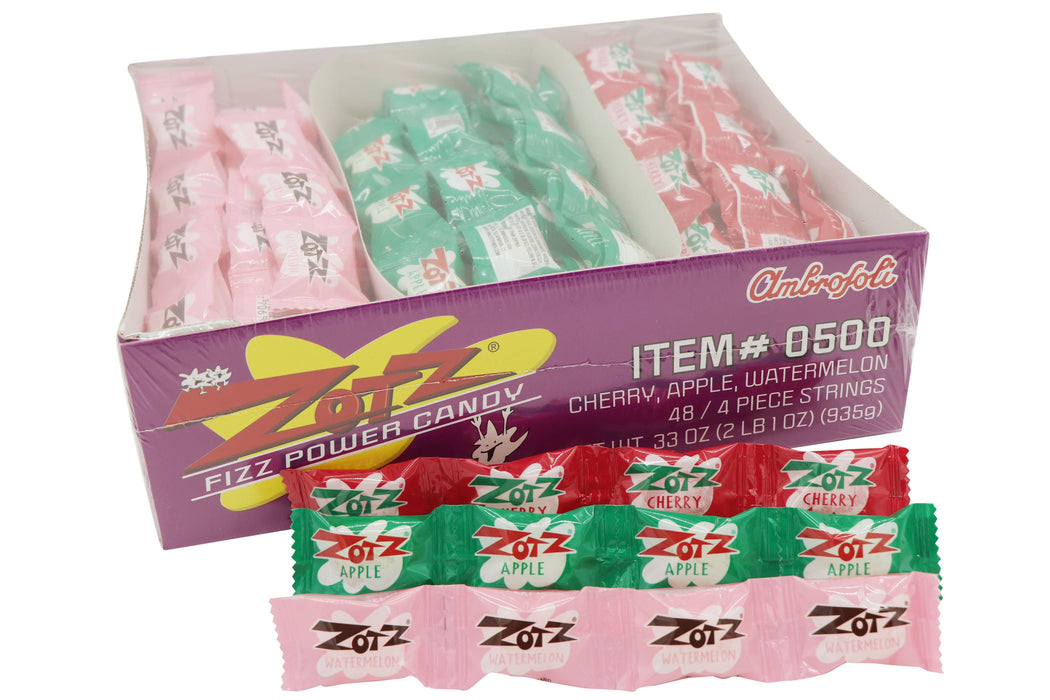 Grandpa Joe's Candy Shop Zotz Fizzing Candy Strings, Cherry/Apple/Watermelon