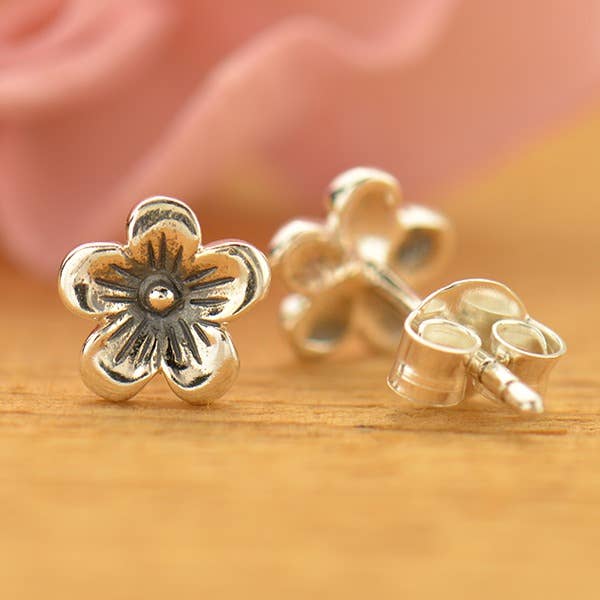 Nina Designs - Sterling Silver or Bronze Cherry Blossom Stud Earrings 6x6mm